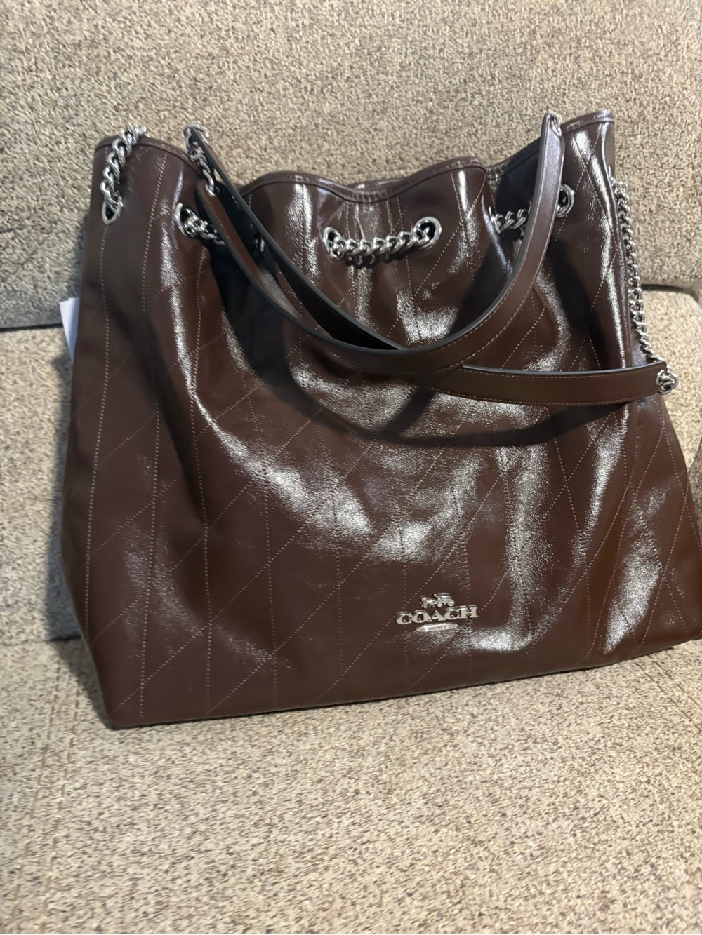 Coach Quilted Leather Tote Bag in Brown large